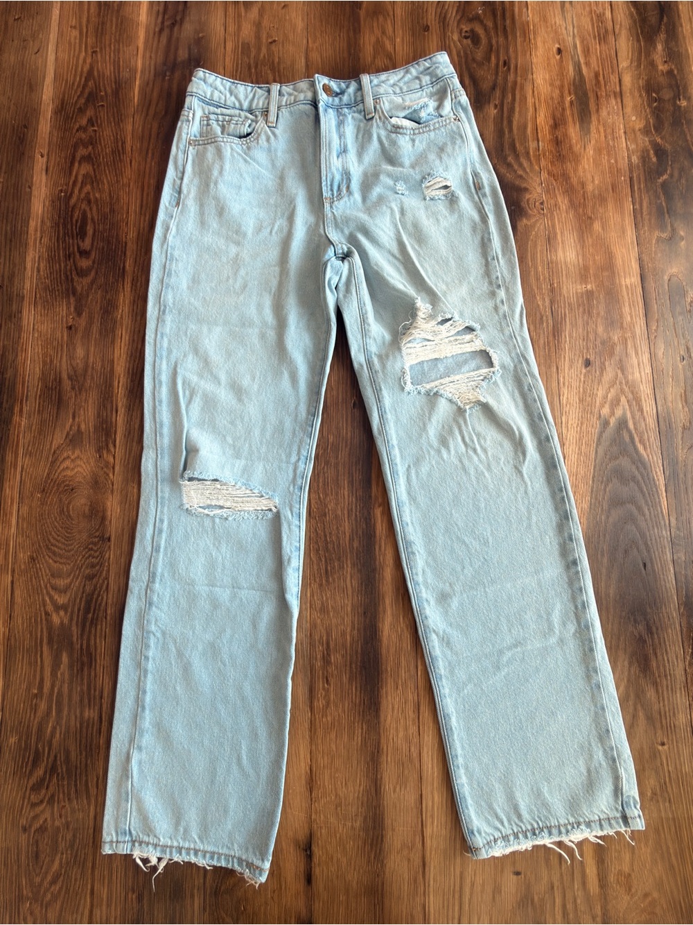 Sneak Peek Light Blue Distressed Flare Jeans